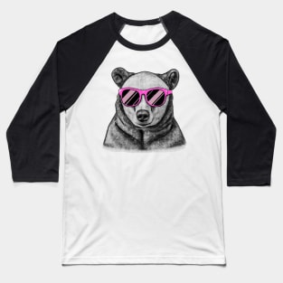 Pink Glasses Bear Baseball T-Shirt